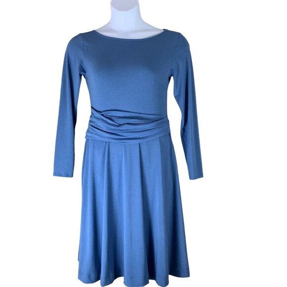 Betabrand Dress Size Medium Blue Long Sleeved Knee Length Gathered Front - Picture 1 of 3